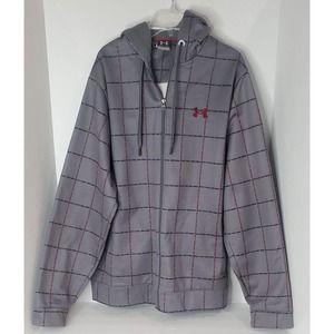 Men's Under Armour Gray Red Checkered Zip Up Hoodie Size Large